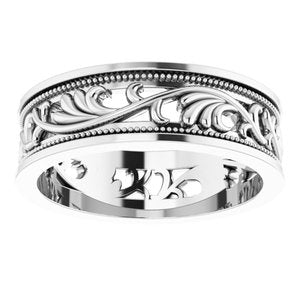 10K White Gold  6.4 Mm Polished Floral Band Size 7.5
