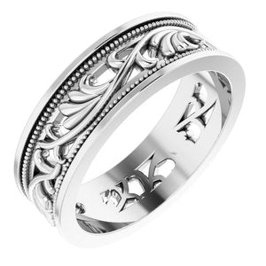 10K White Gold  6.4 Mm Polished Floral Band Size 7.5