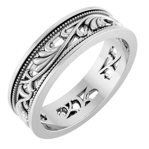 14K White Gold 6.4 Mm Polished Floral Band Size 10