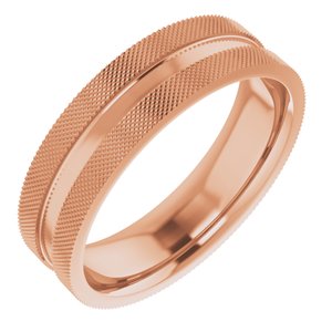 14K Rose Gold 6 Mm Polished Knurled Patterned Wedding Band Size 10