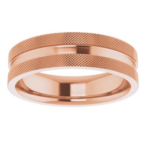 14K Rose Gold 6 Mm Polished Knurled Patterned Wedding Band Size 10