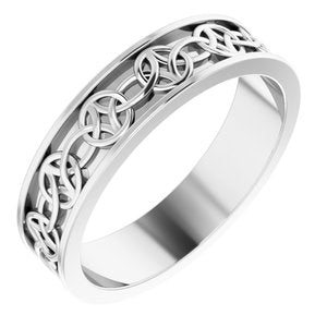 14K X1 White Gold 5 mm Celtic-Inspired Flat Band