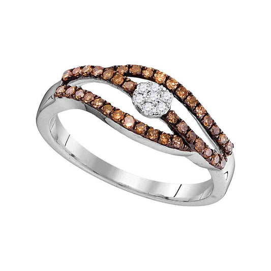 10K White Gold Womens Round Brown Diamond Strand Cluster Ring 1/3 Cttw, Womens Size: 5-10