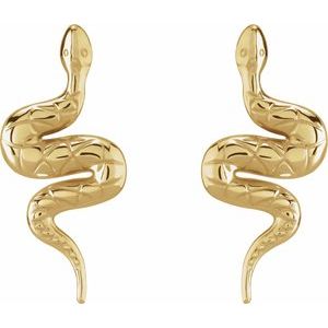 14K Yellow Gold 16.05 X 7.3 Mm Pair Friction Backs Included Polished Snake Earrings