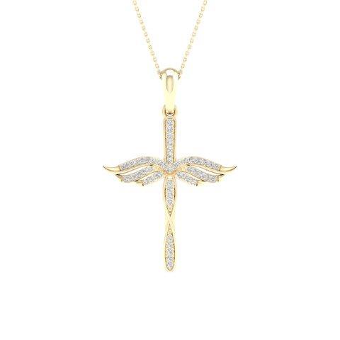 10K Yellow Gold 0.15 Cttw Diamond Cross Charm