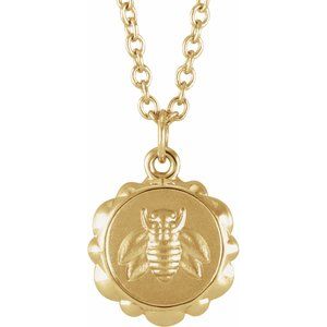 14K Yellow Gold 9.96 X 8.37 Mm 16-18 In Polished Bee Medallion Necklace
