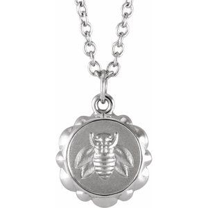 Sterling Silver 9.96 X 8.37 Mm 16-18 In Polished Bee Medallion Necklace