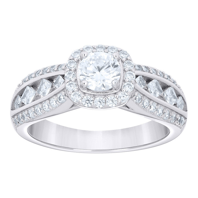 925 Sterling Silver Womens Round Princess-Cut Cubic-Zirconia Engagement Ring