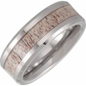 Tungsten 8 Mm Polished Beveled Band With Velvet Antler Wood Inlay Size 9