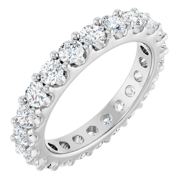 14K White Gold Round 3 Mm Si2-Si3, G-H Polished 2 Ctw Natural Diamond Eternity Band, Size 7
