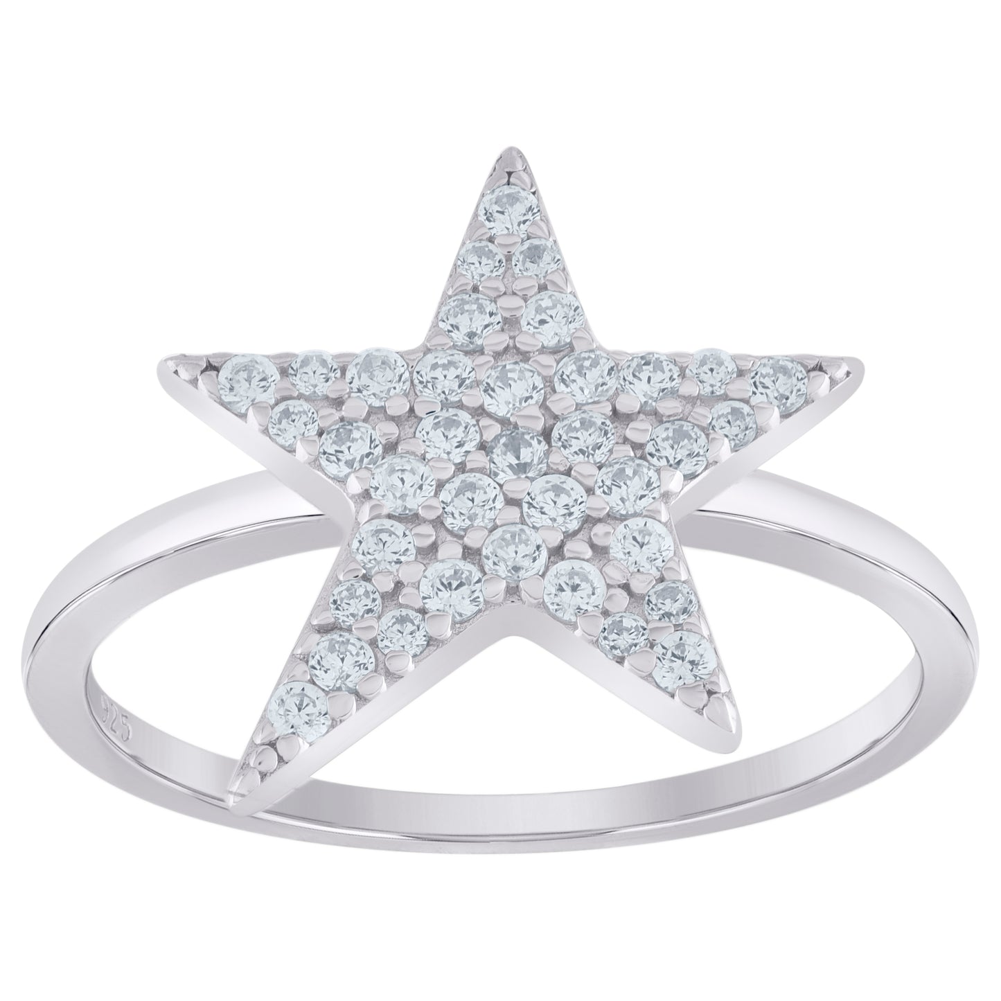 Sterling Silver Womens Cubic-Zirconia Star Fashion Bridal Anniversary Wedding Engagement Band Ring