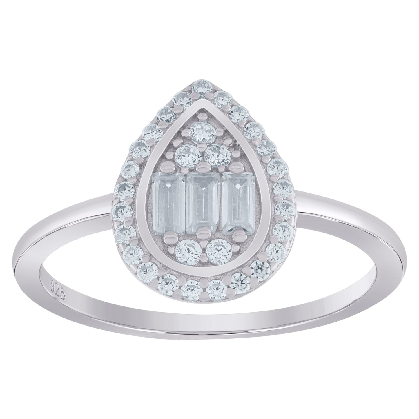 Sterling Silver Womens Baguette Cubic-Zirconia Teardrop Fashion Bridal Anniversary Wedding Engagement Band Ring