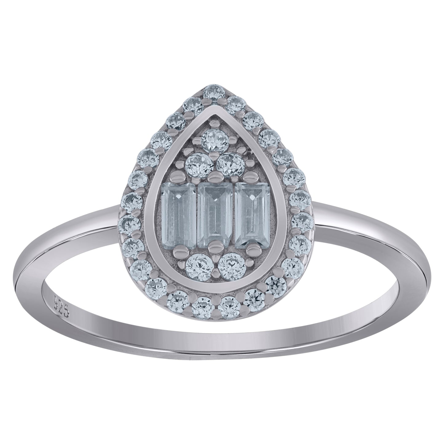 Sterling Silver Womens Baguette Cubic-Zirconia Teardrop Fashion Bridal Anniversary Wedding Engagement Band Ring