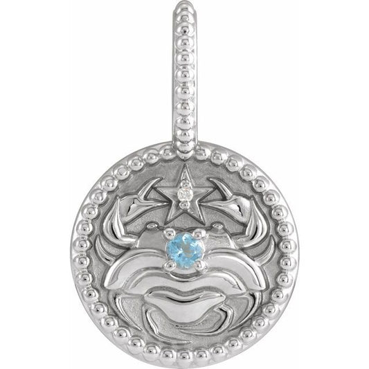 14K Yellow Gold Or Sterling Silver Round 2 Mm I1, G-H Polished Natural Aquamarine And .0025 Ct Natural Diamond Cancer Charm/Pendant