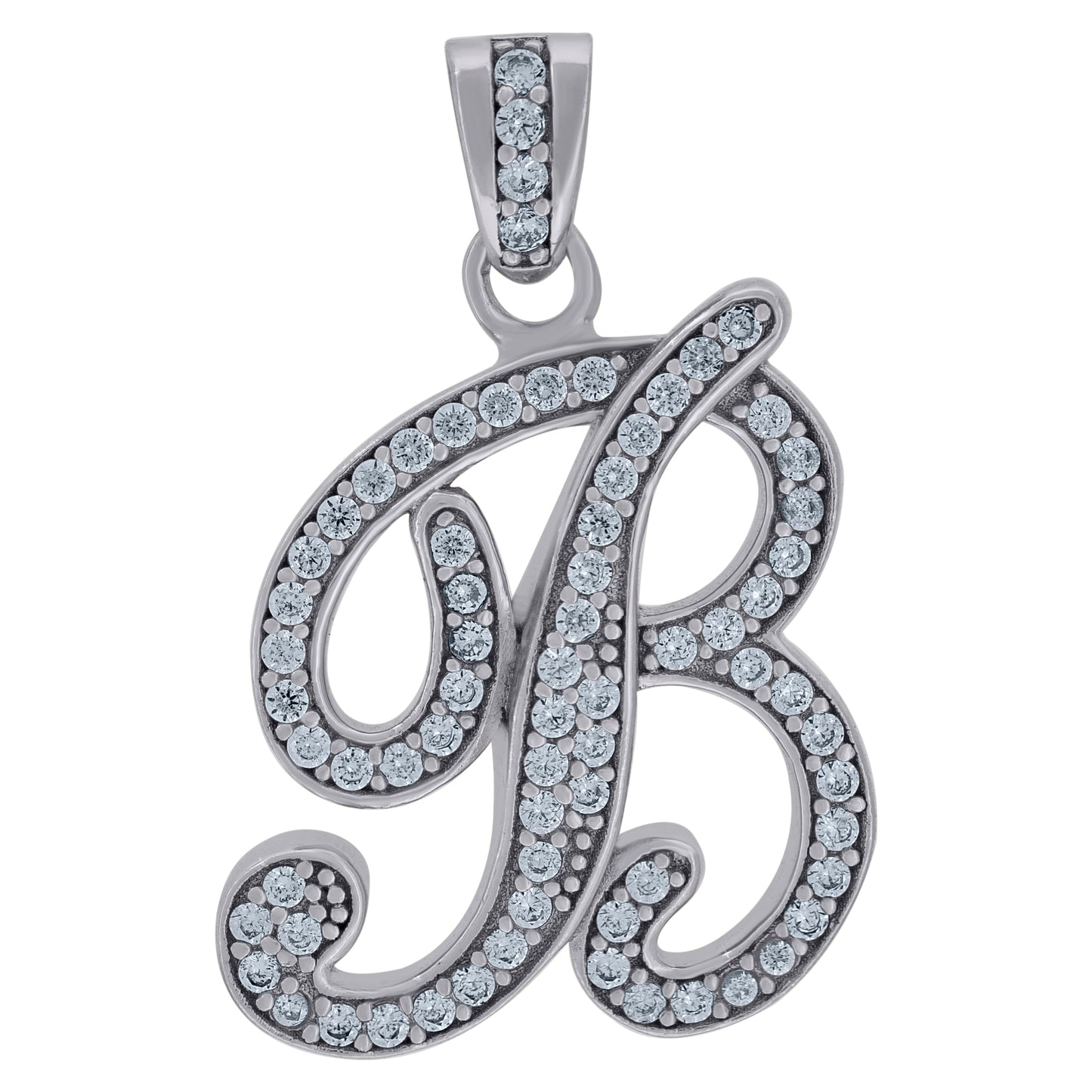 Sterling Silver Unisex Cubic-Zirconia Initial Alphabet Charm Pendant