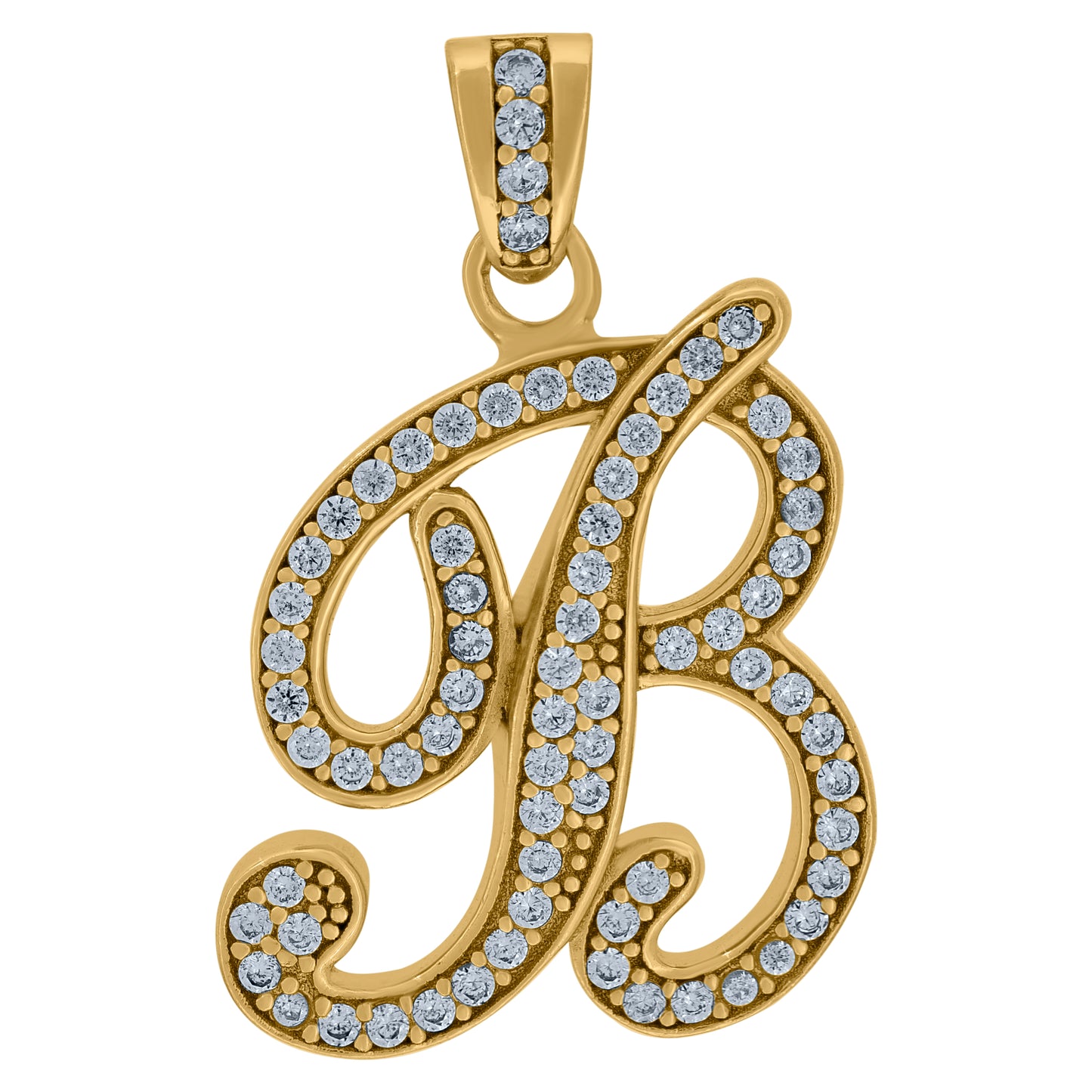 Sterling Silver Unisex Cubic-Zirconia Initial Alphabet Charm Pendant