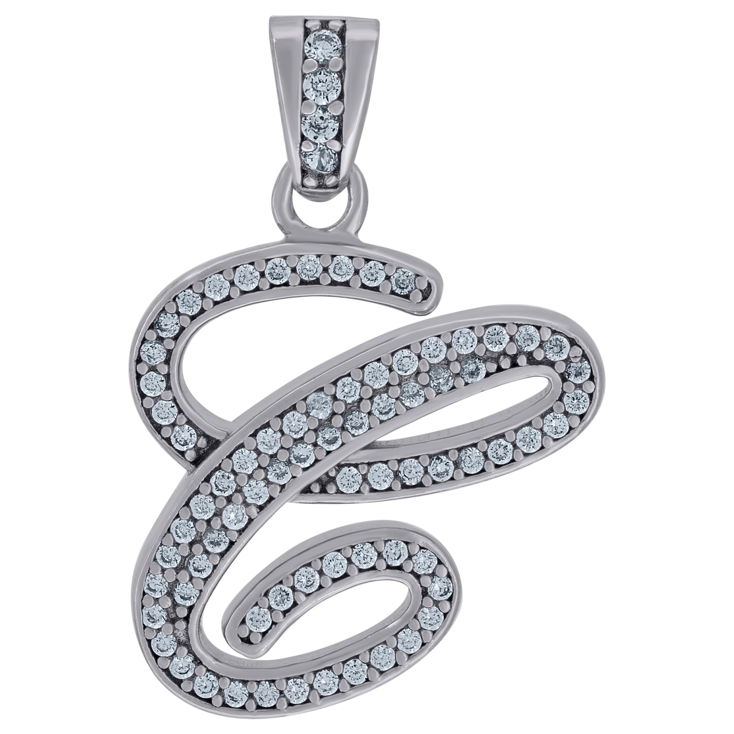 Sterling Silver Unisex Cubic-Zirconia Initial Alphabet Charm Pendant