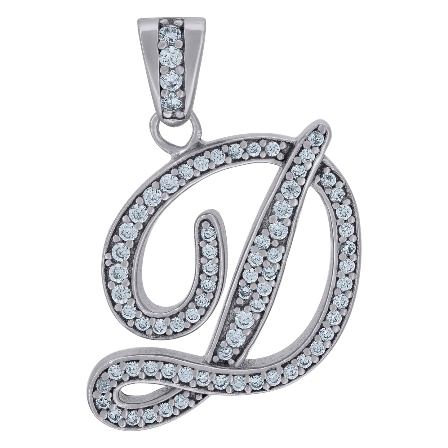 Sterling Silver Unisex Cubic-Zirconia Initial Alphabet Charm Pendant