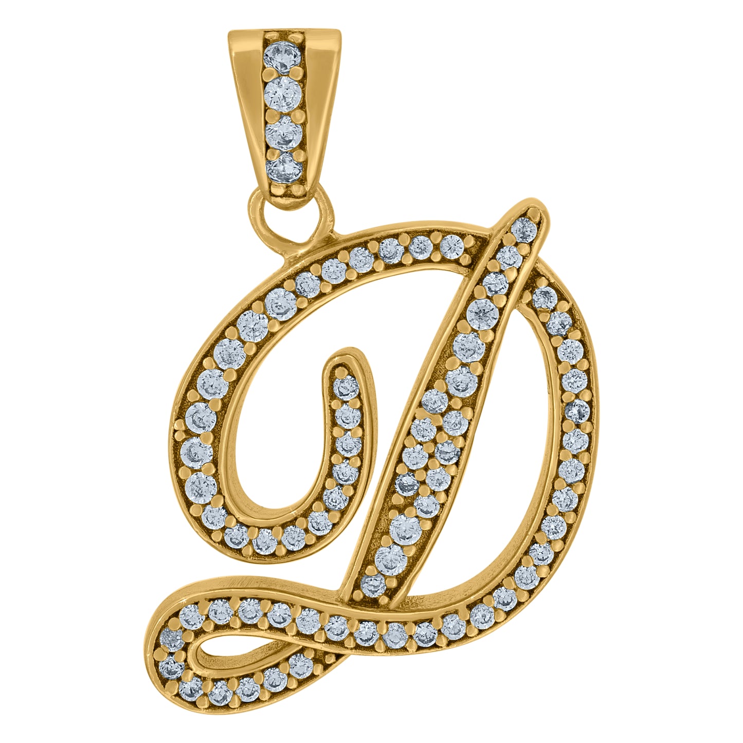 Sterling Silver Unisex Cubic-Zirconia Initial Alphabet Charm Pendant