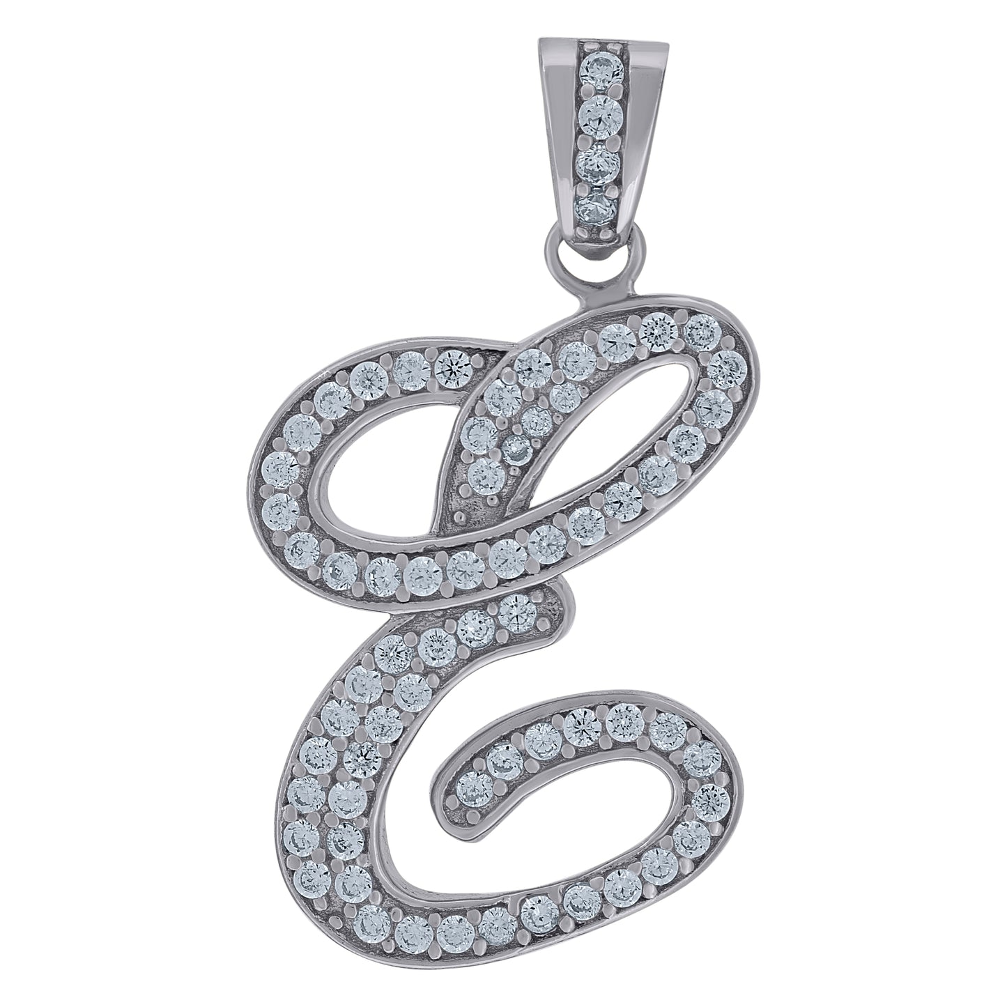 Sterling Silver Unisex Cubic-Zirconia Initial Alphabet Charm Pendant