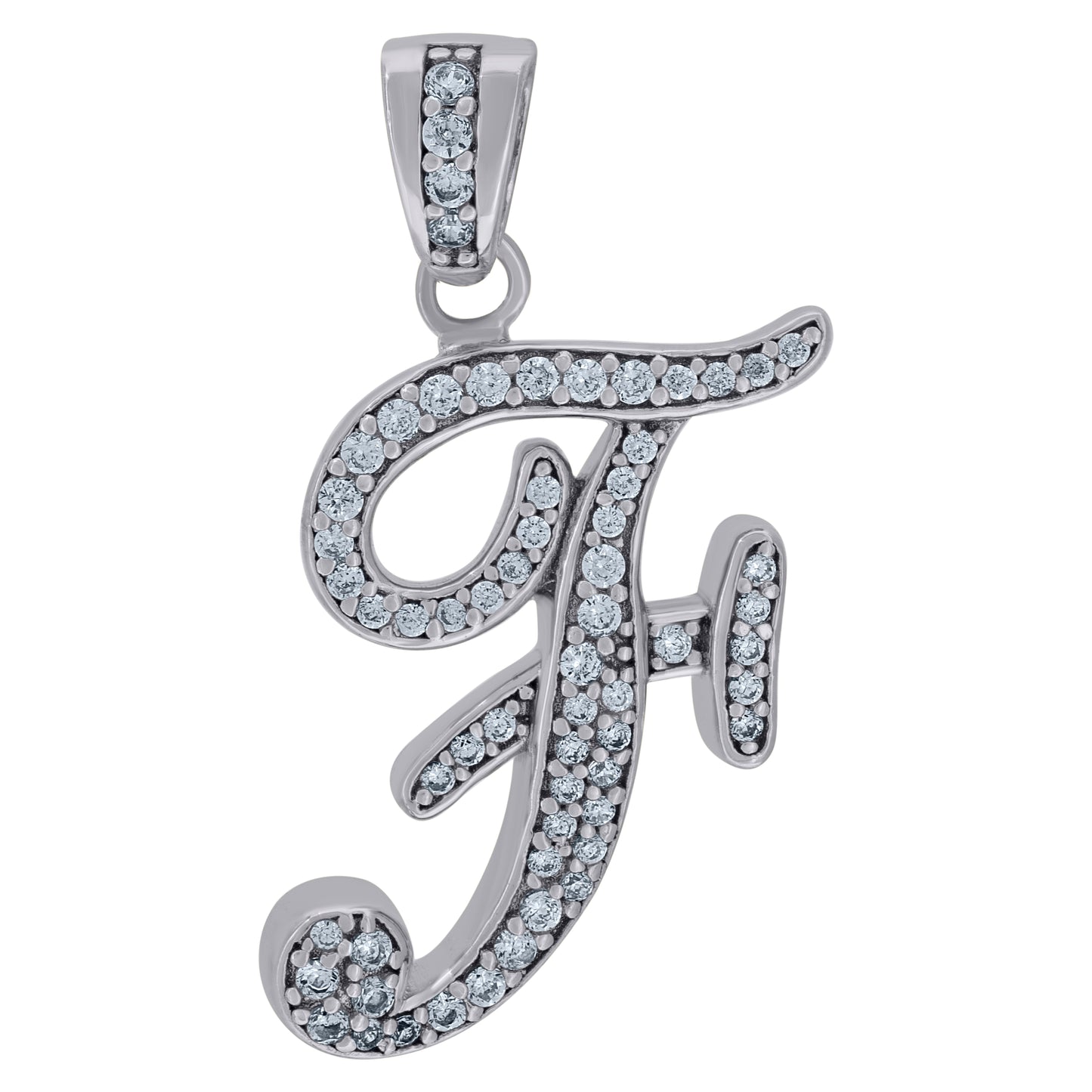 Sterling Silver Unisex Cubic-Zirconia Initial Alphabet Charm Pendant