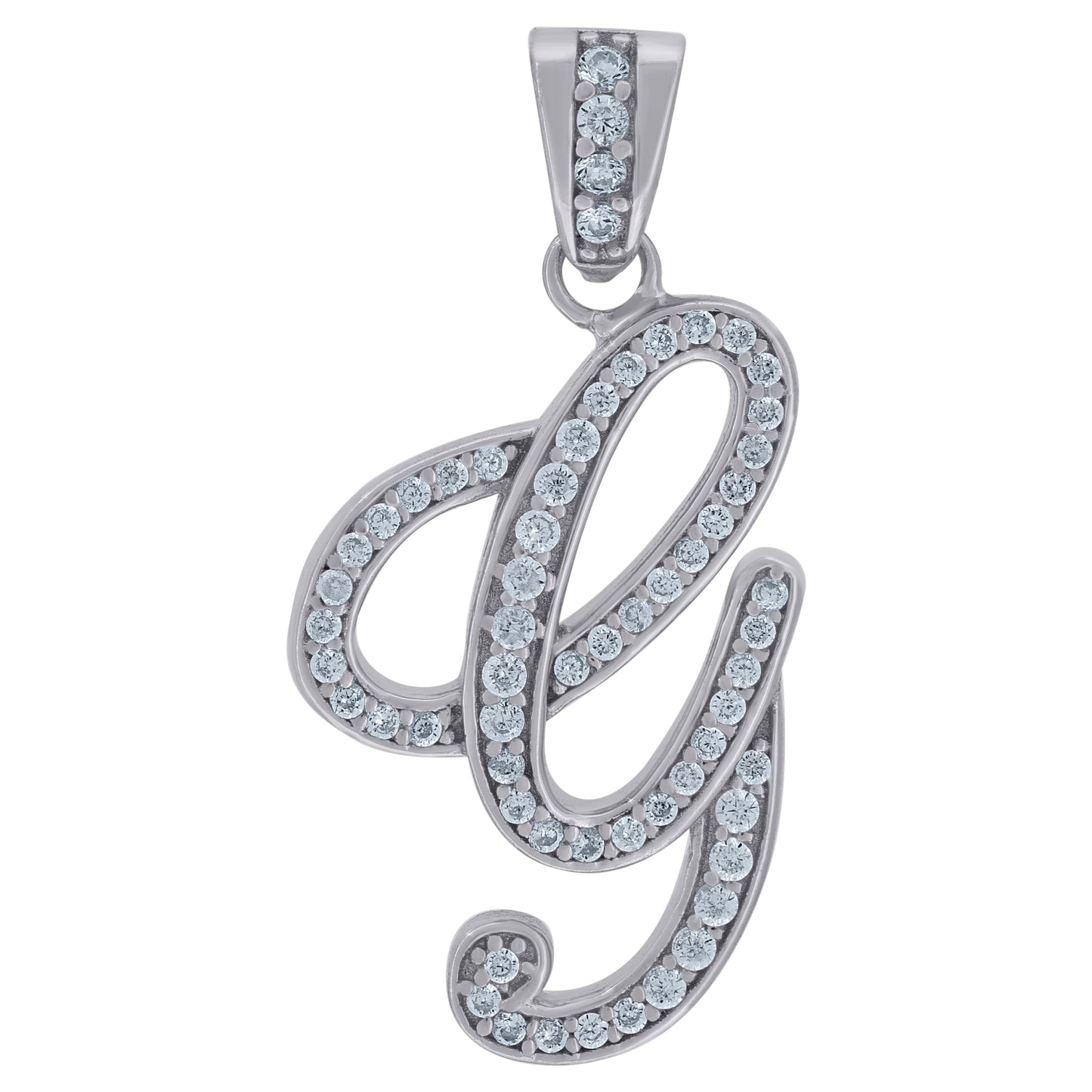 Sterling Silver Unisex Cubic-Zirconia Initial Alphabet Charm Pendant