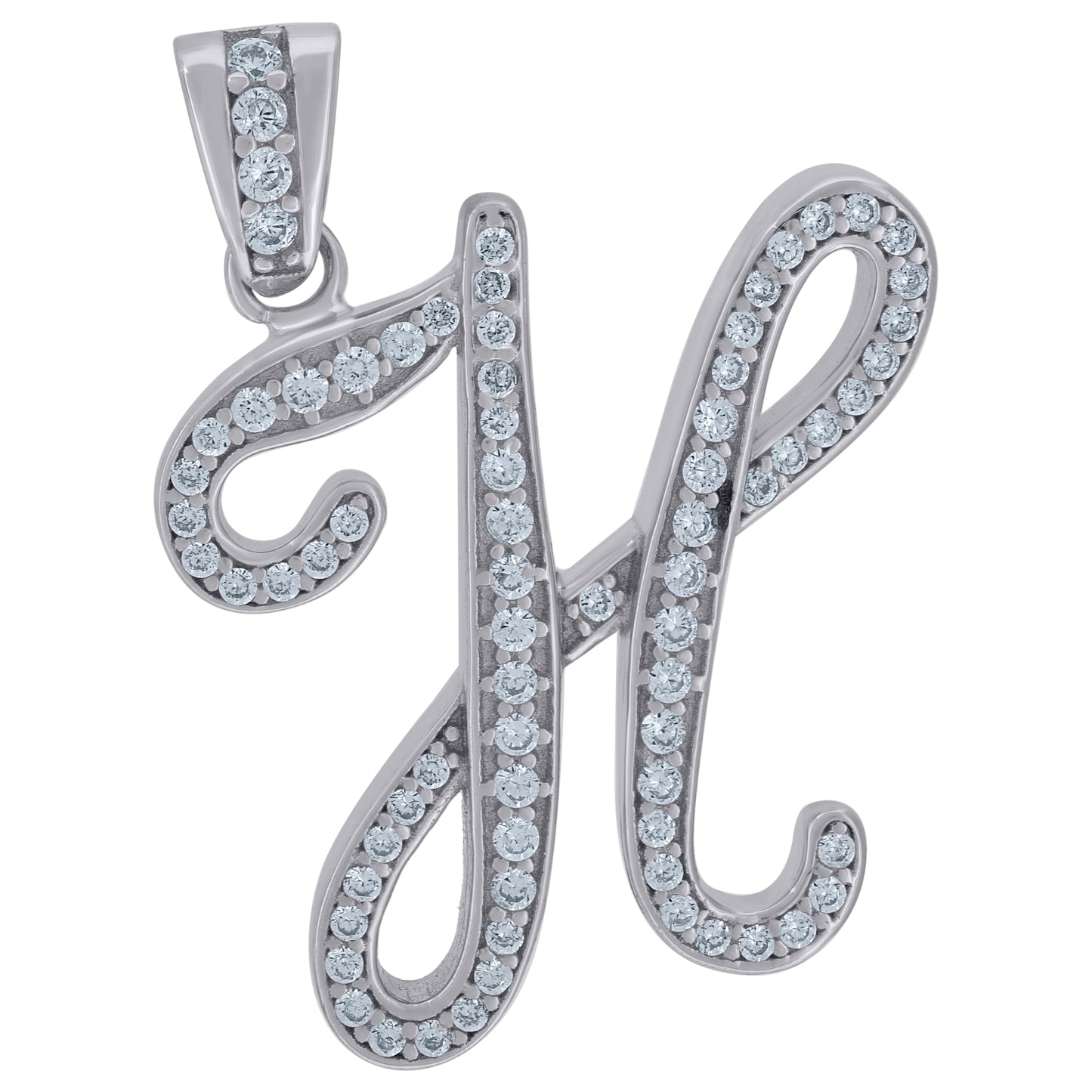 Sterling Silver Unisex Cubic-Zirconia Initial Alphabet Charm Pendant