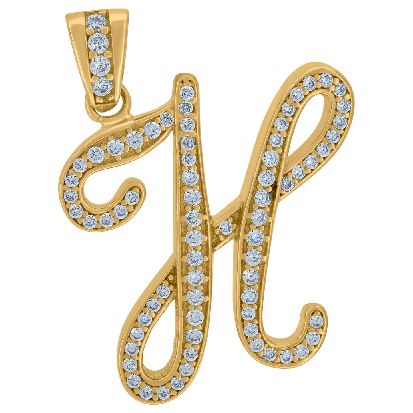 Sterling Silver Unisex Cubic-Zirconia Initial Alphabet Charm Pendant