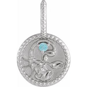 Sterling Silver Zodiac Scorpio Round 2 Mm G-H I1 Natural Blue Zircon And .0025 Ct Natural Diamond Scorpio Pendant