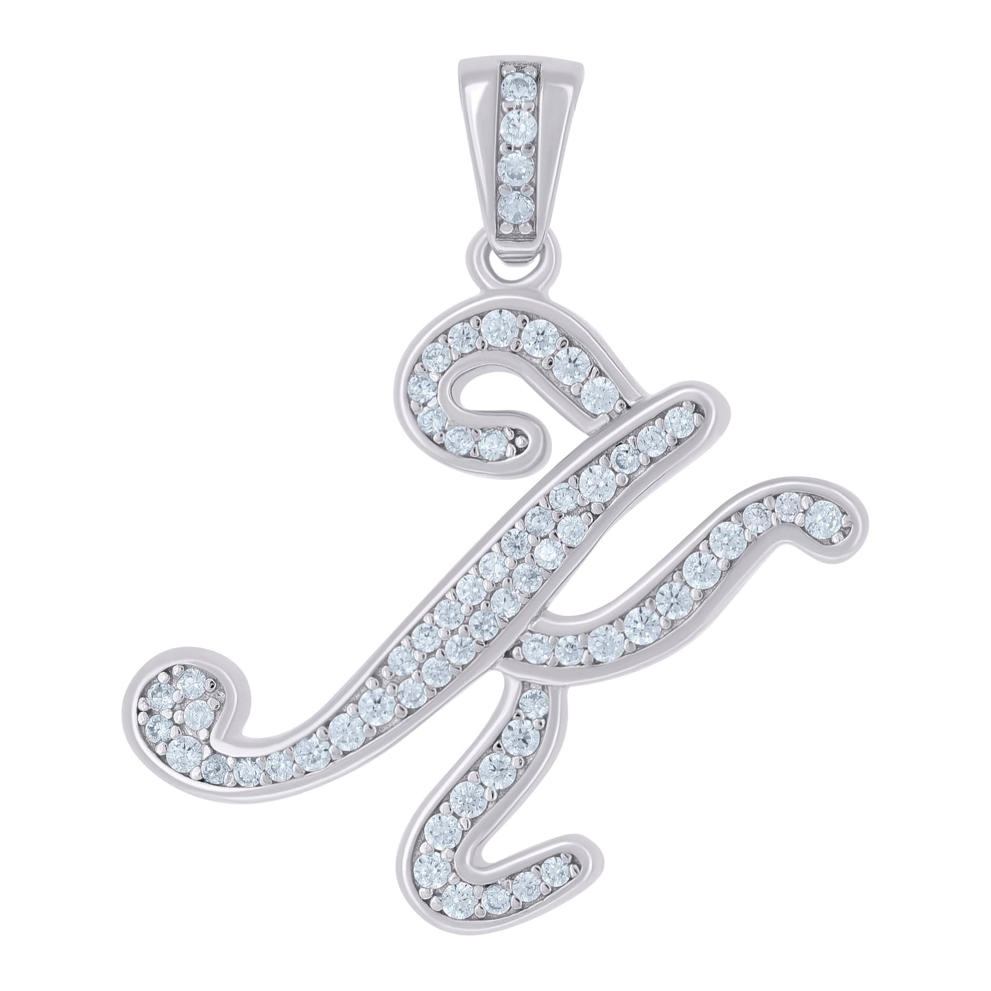Sterling Silver Unisex Cubic-Zirconia Initial Alphabet Charm Pendant