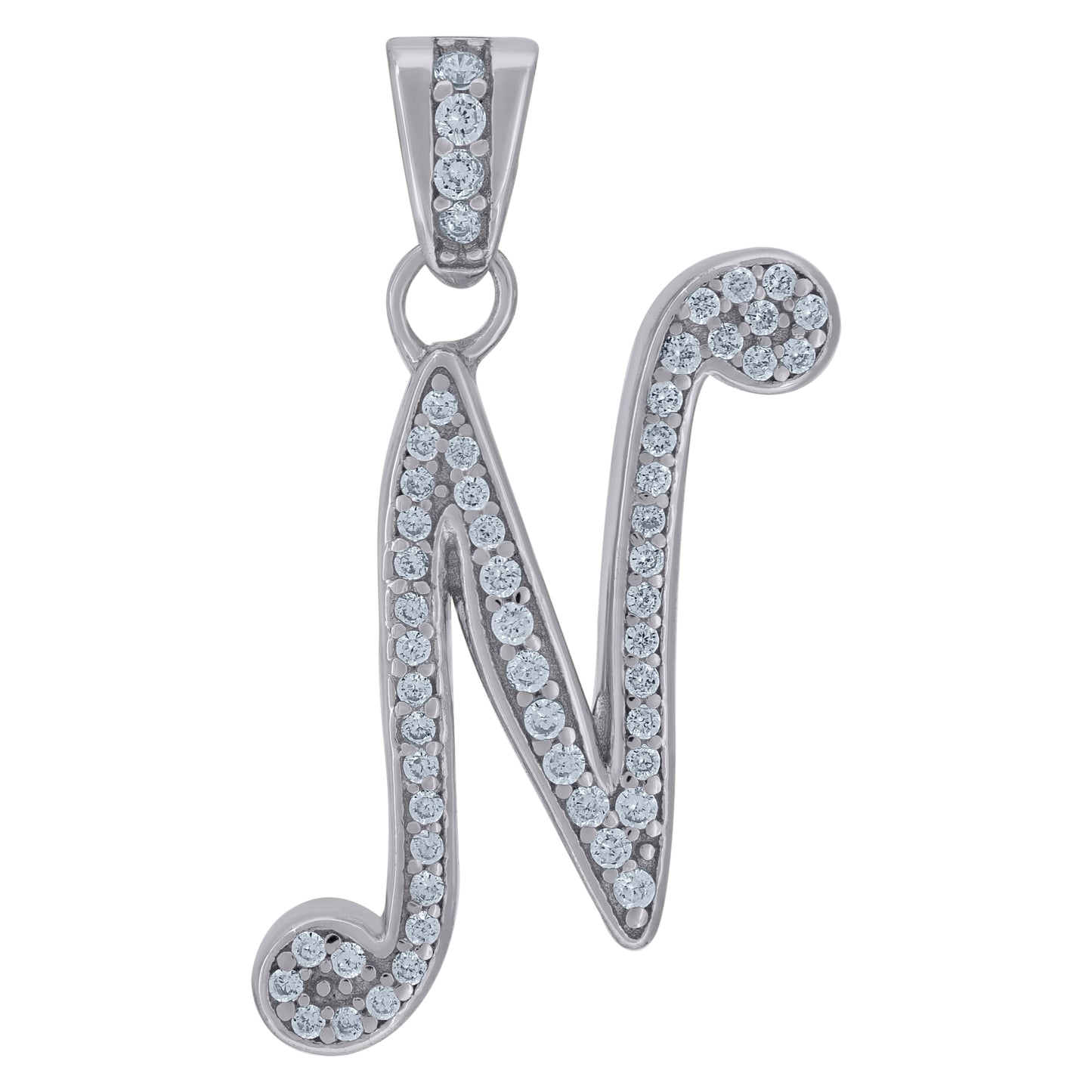 Sterling Silver Unisex Cubic-Zirconia Initial Alphabet Charm Pendant
