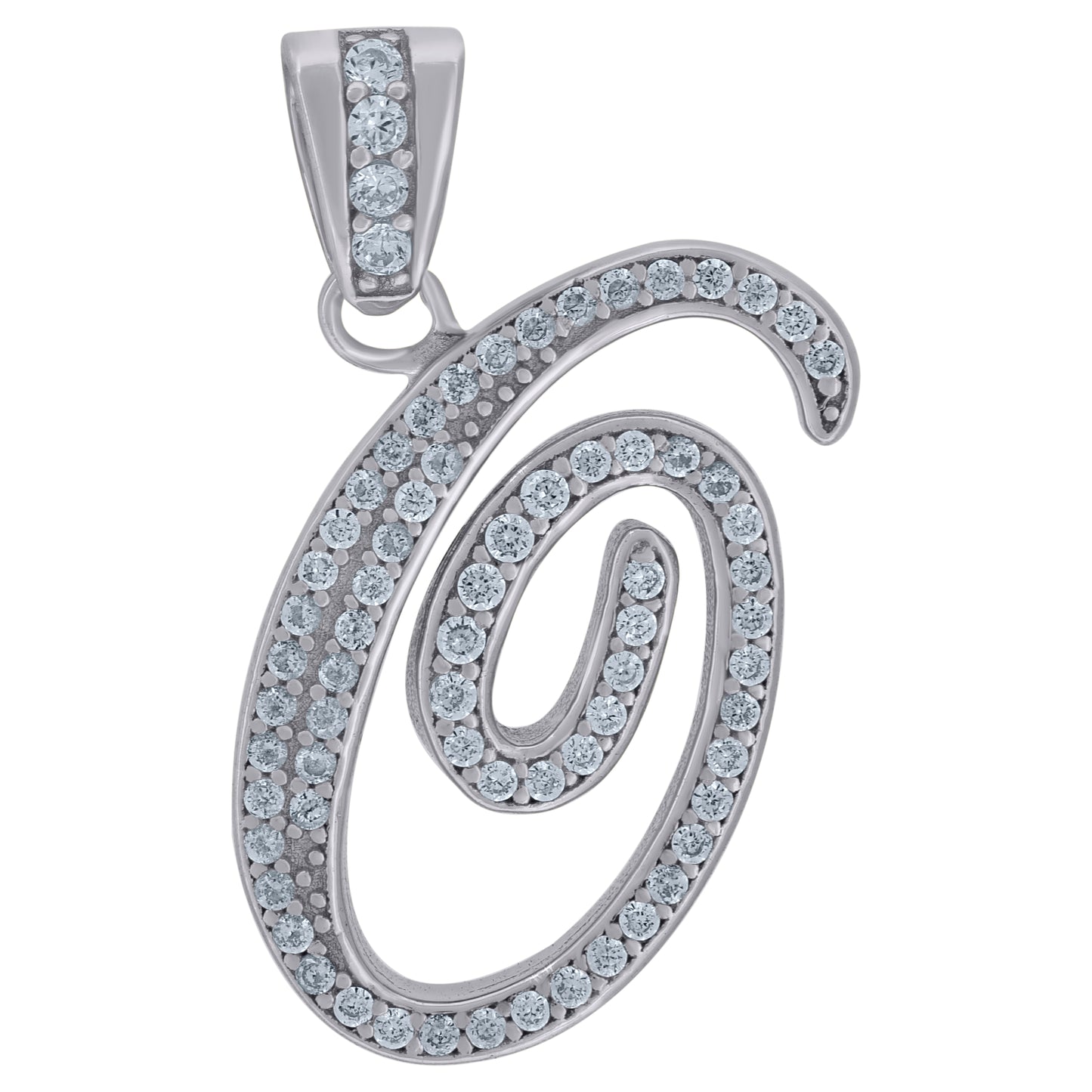 Sterling Silver Unisex Cubic-Zirconia Initial Alphabet Charm Pendant