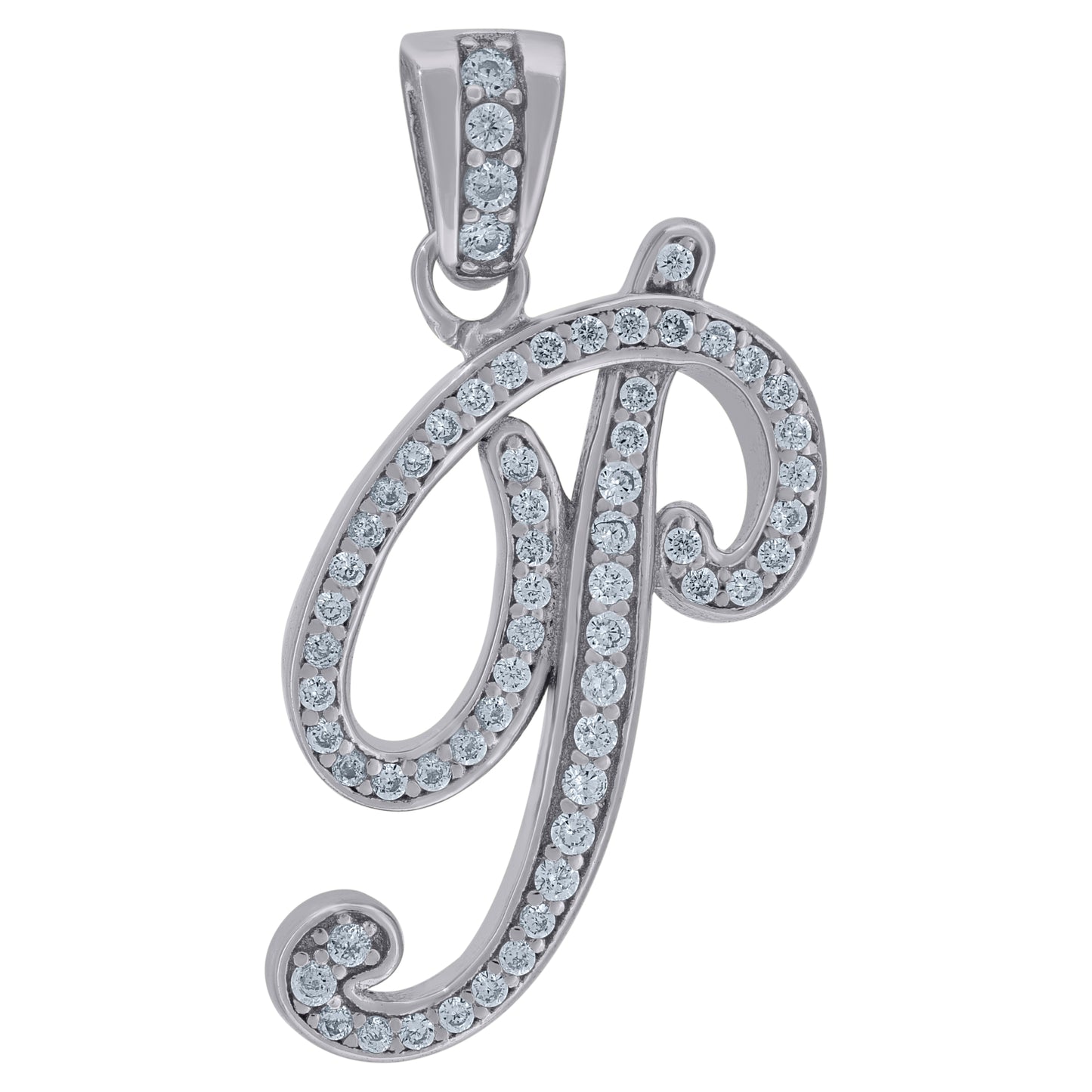 Sterling Silver Unisex Cubic-Zirconia Initial Alphabet Charm Pendant