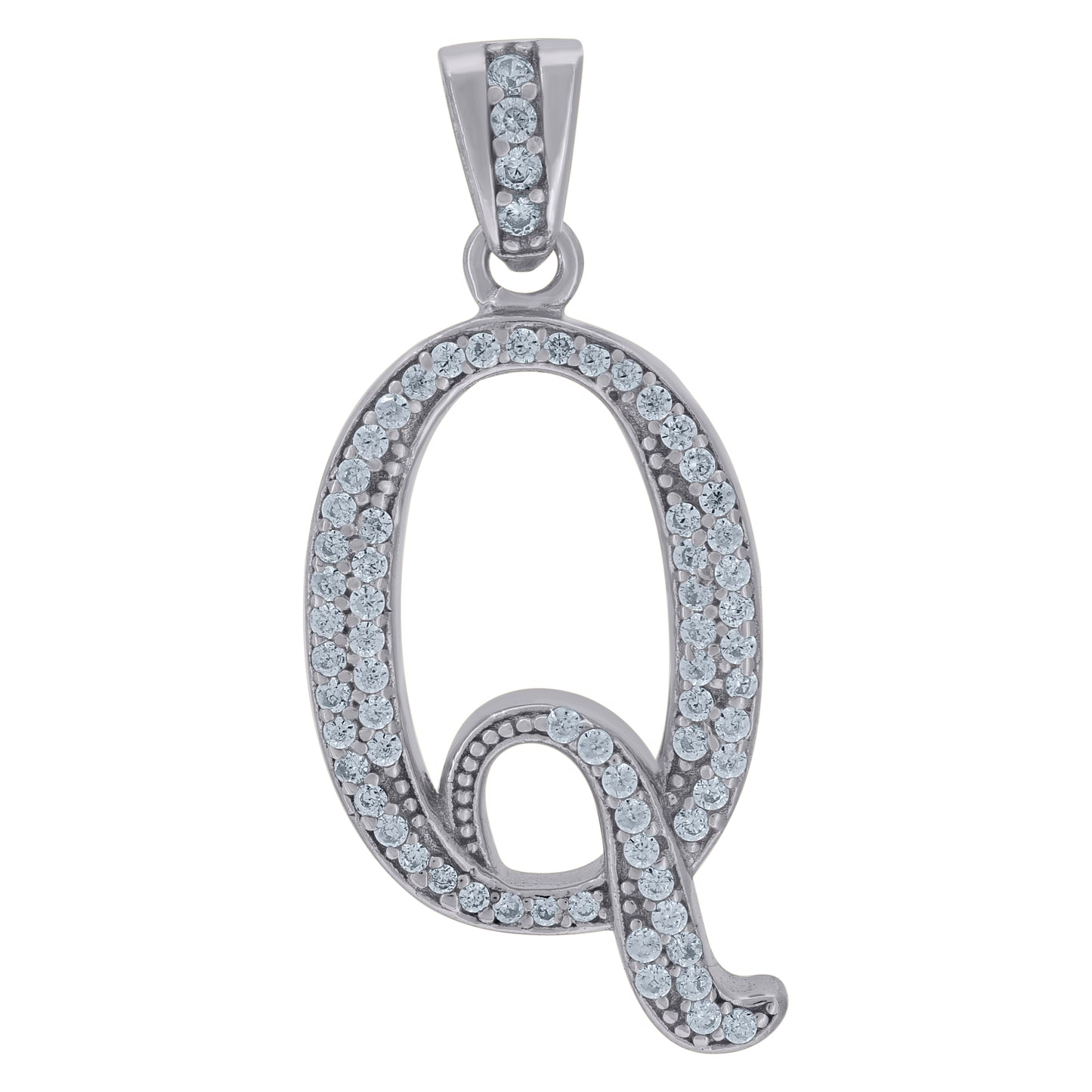 Sterling Silver Unisex Cubic-Zirconia Initial Alphabet Charm Pendant