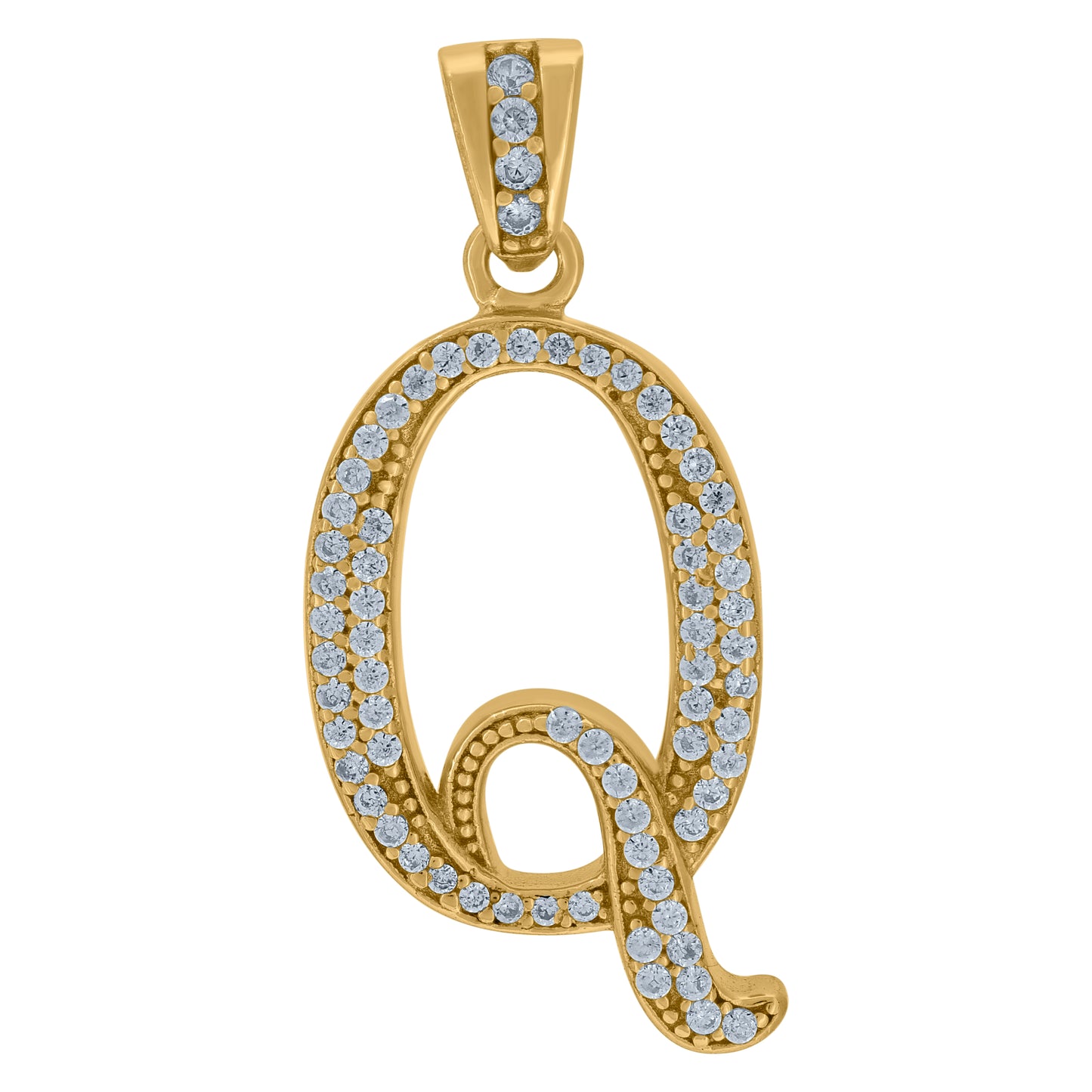 Sterling Silver Unisex Cubic-Zirconia Initial Alphabet Charm Pendant