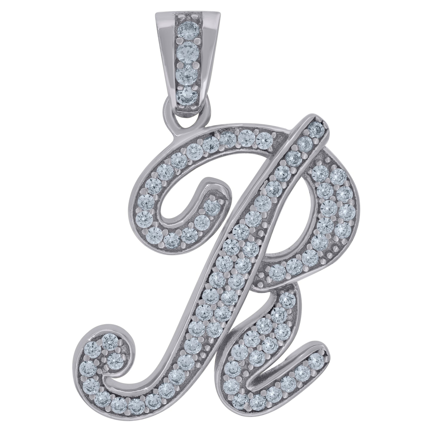 Sterling Silver Unisex Cubic-Zirconia Initial Alphabet Charm Pendant