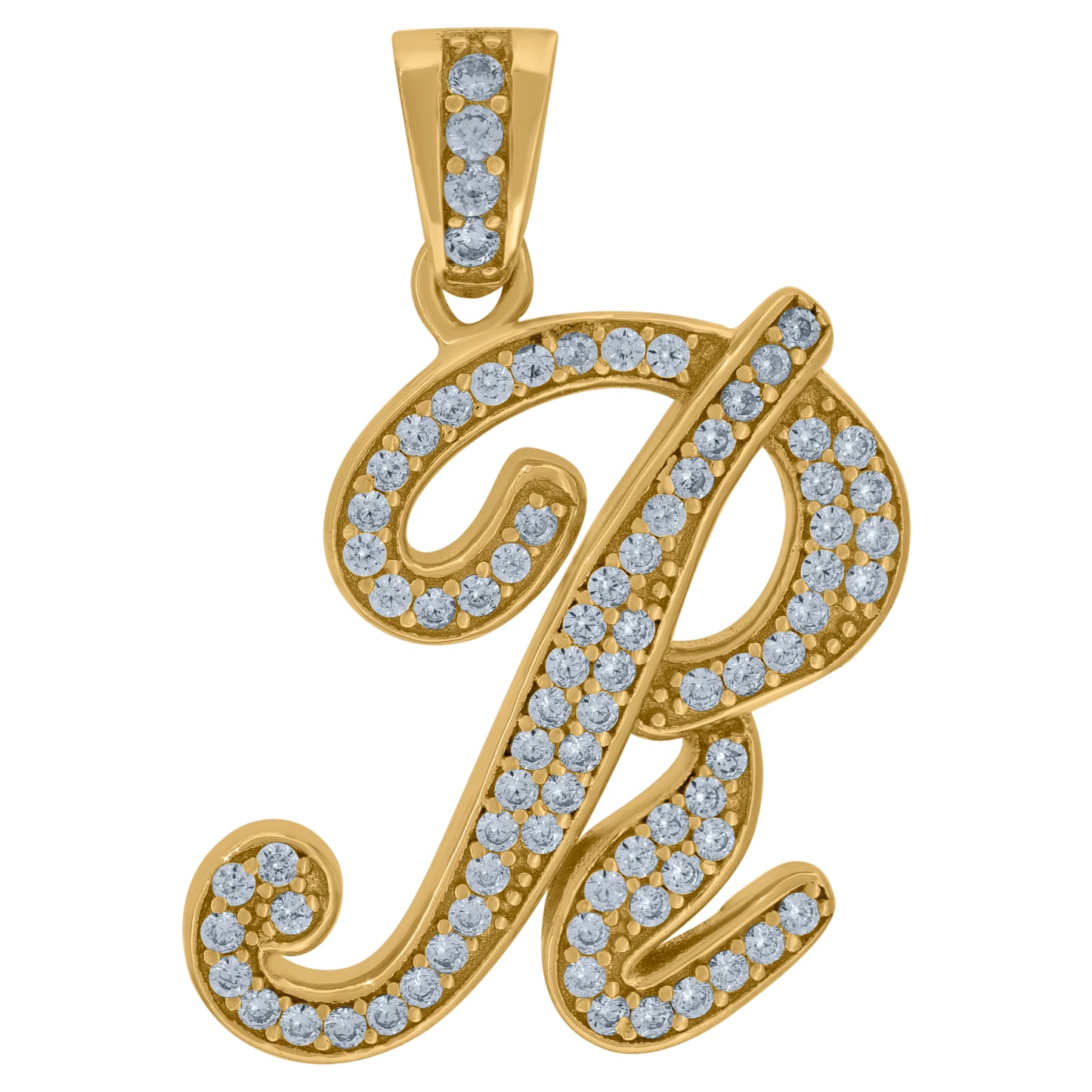 Sterling Silver Unisex Cubic-Zirconia Initial Alphabet Charm Pendant