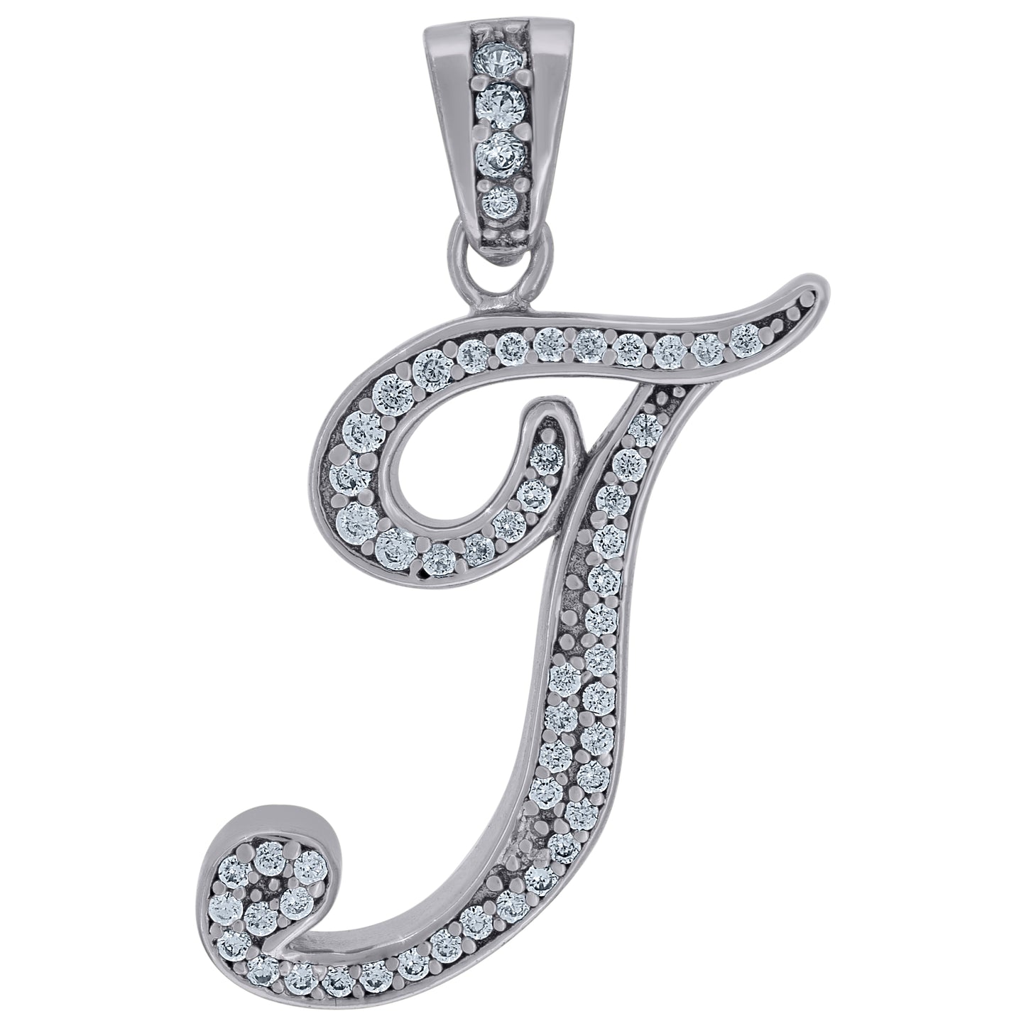 Sterling Silver Unisex Cubic-Zirconia Initial Alphabet Charm Pendant