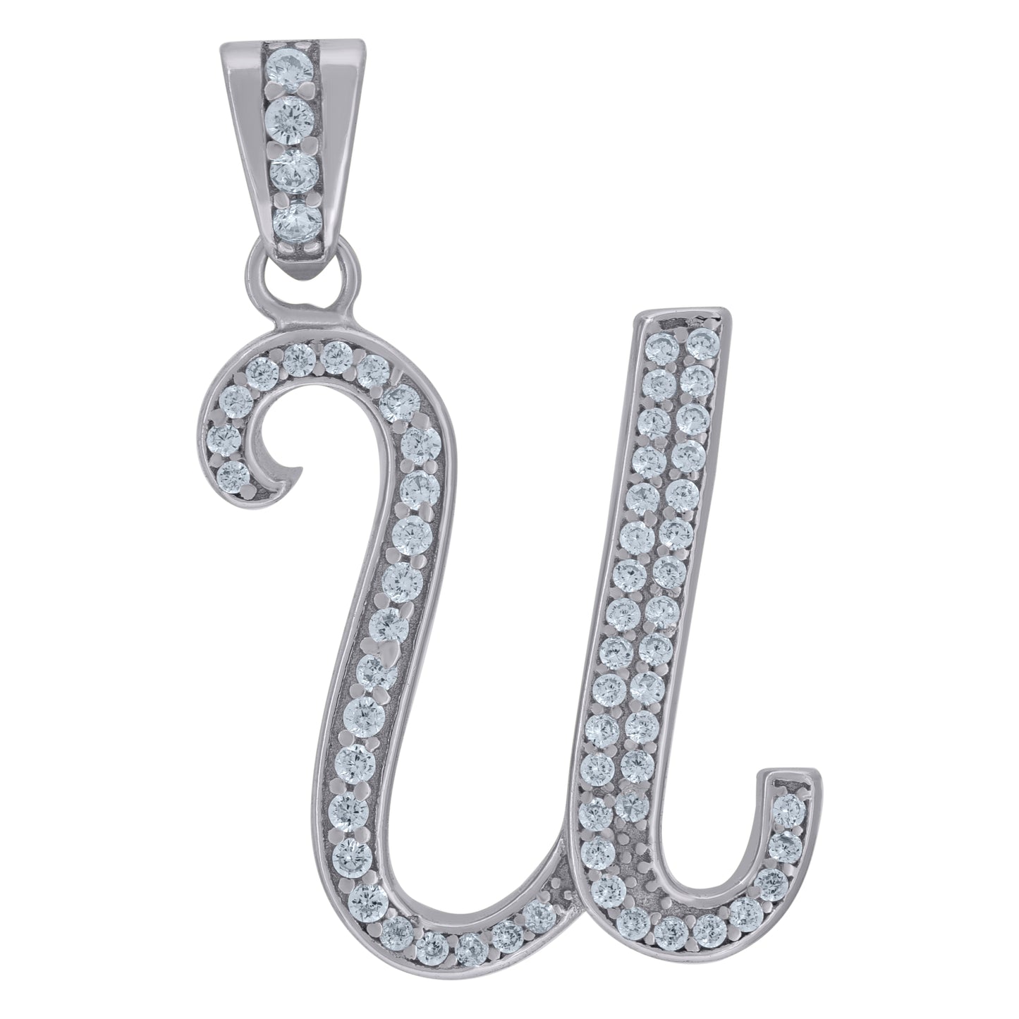 Sterling Silver Unisex Cubic-Zirconia Initial Alphabet Charm Pendant