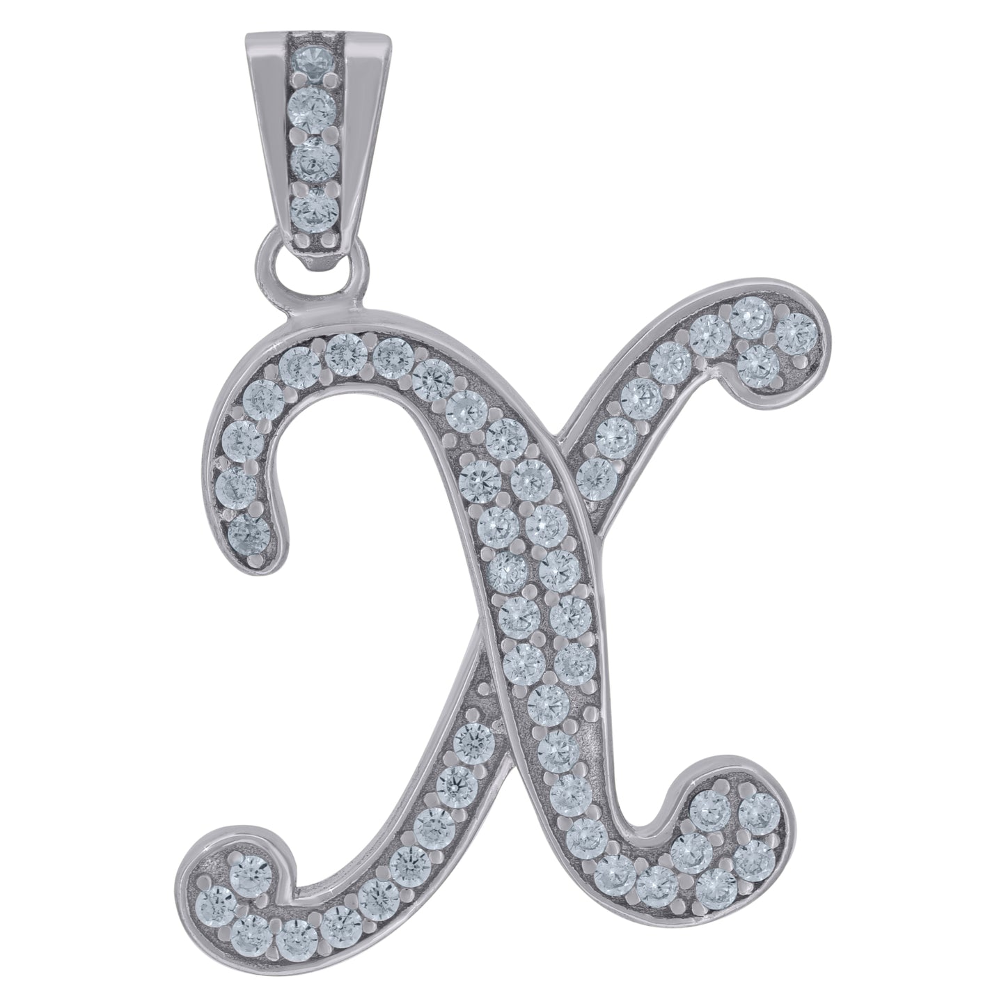 Sterling Silver Unisex Cubic-Zirconia Initial Alphabet Charm Pendant