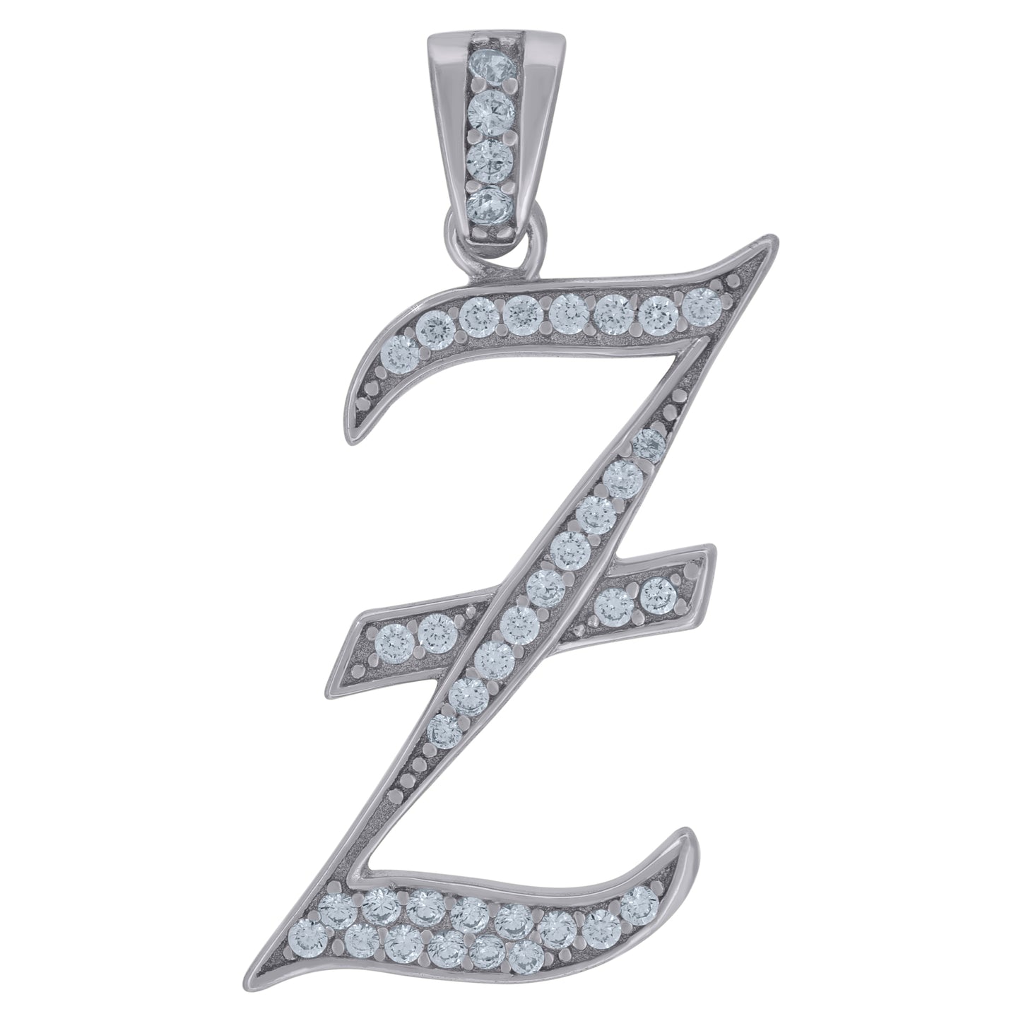 Sterling Silver Unisex Cubic-Zirconia Initial Alphabet Charm Pendant