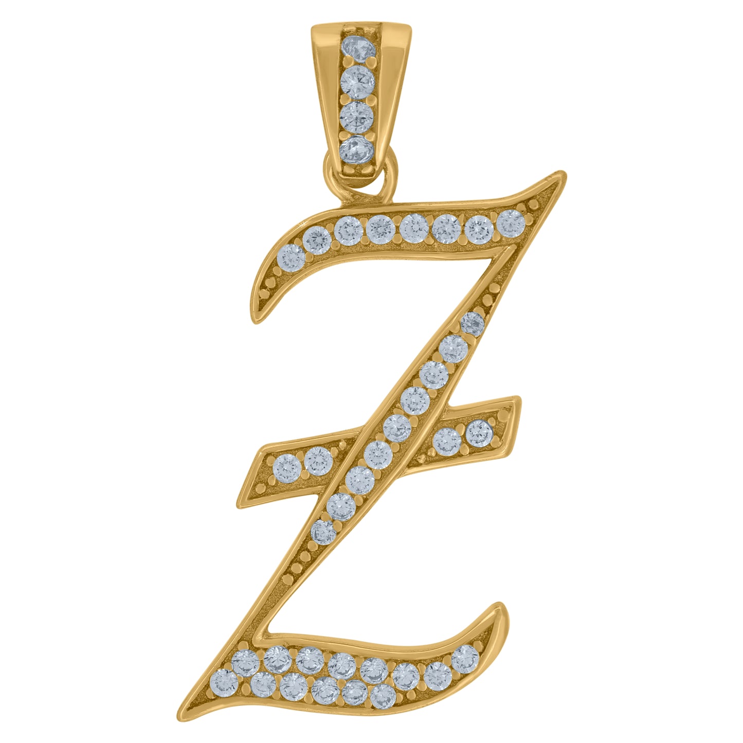 Sterling Silver Unisex Cubic-Zirconia Initial Alphabet Charm Pendant