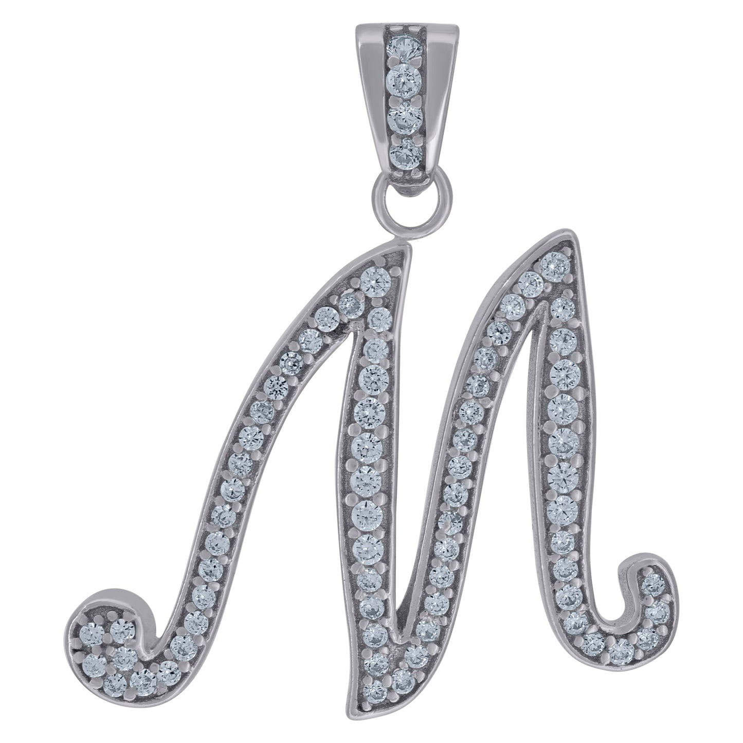 Sterling Silver Unisex Cubic-Zirconia Initial Alphabet Charm Pendant