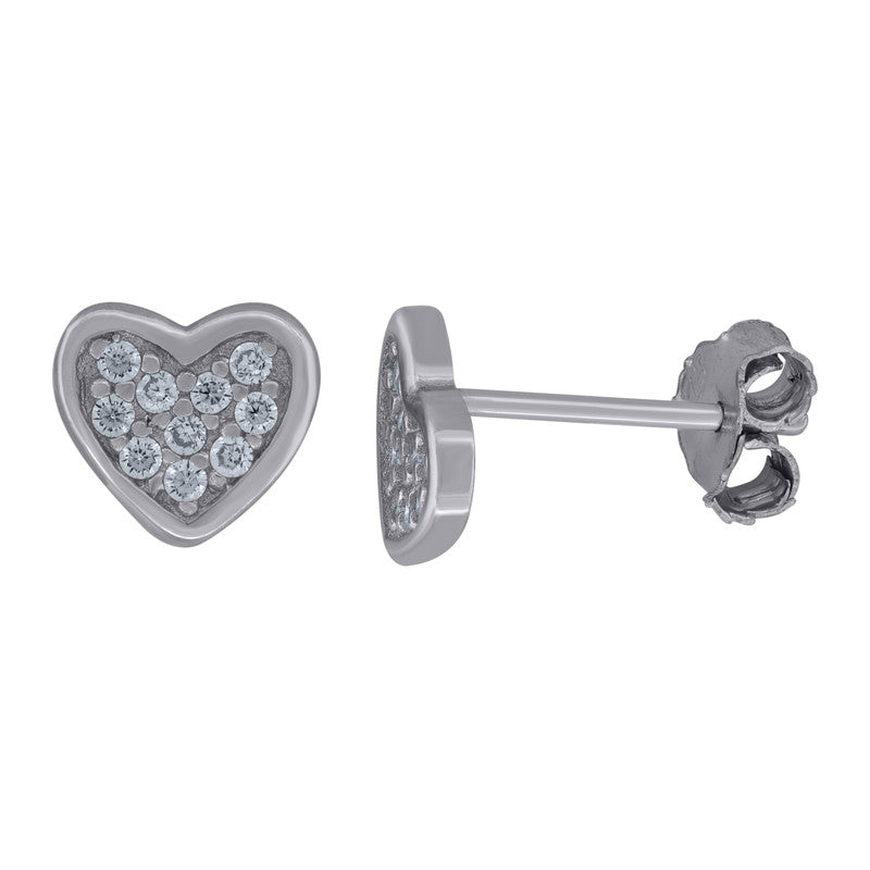 925 Sterling Silver Womens Cubic-Zirconia Heart Stud Earrings