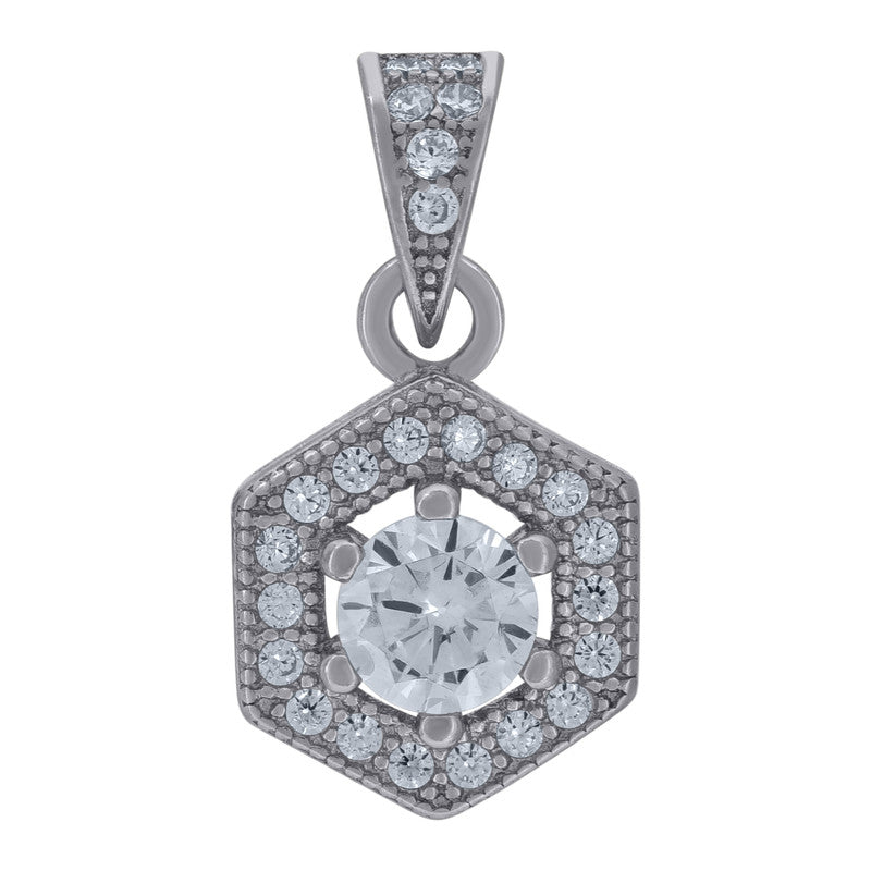 925 Sterling Silver Womens Cubic-Zirconia Octagonal Fashion Charm Pendant