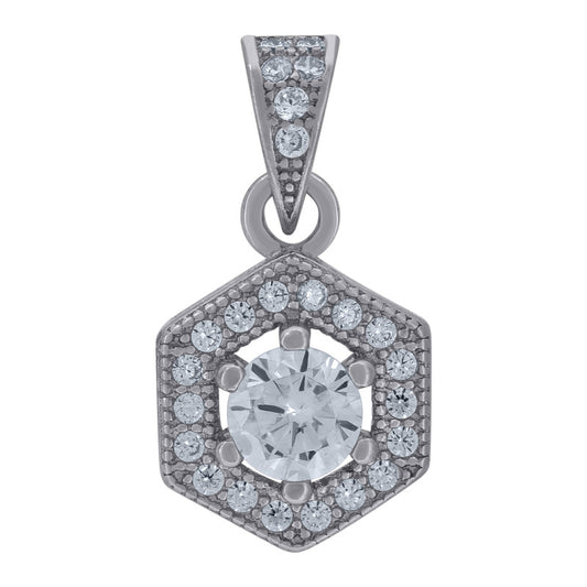 925 Sterling Silver Womens Cubic-Zirconia Octagonal Fashion Charm Pendant