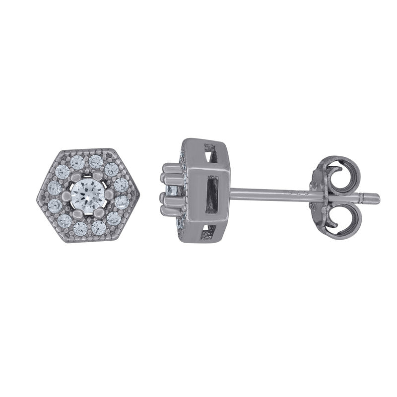925 Sterling Silver Womens Cubic-Zirconia Octagonal Stud Earrings