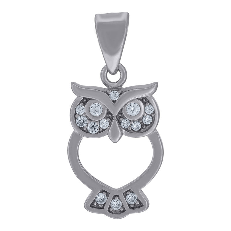 925 Sterling Silver Womens Cubic-Zirconia Owl Bird Charm Pendant