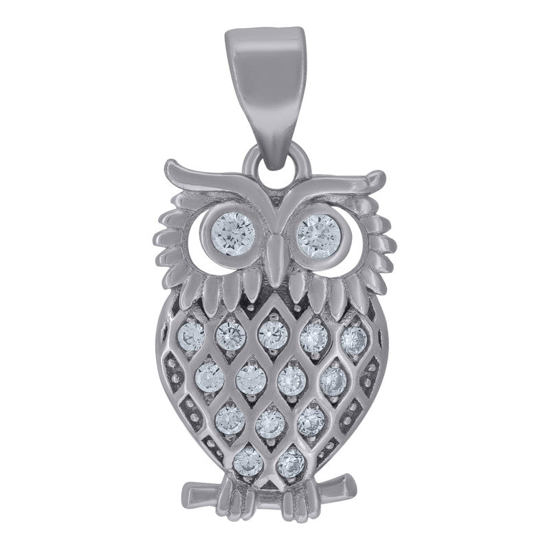 925 Sterling Silver Womens Cubic-Zirconia Owl Bird Charm Pendant