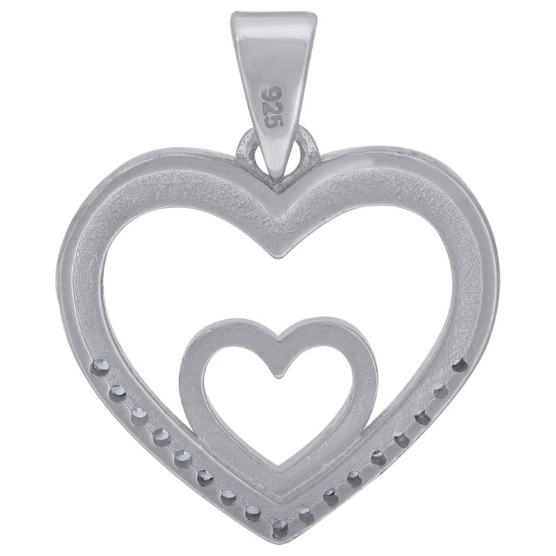 925 Sterling Silver Womens Cubic-Zirconia Double Heart Charm Pendant